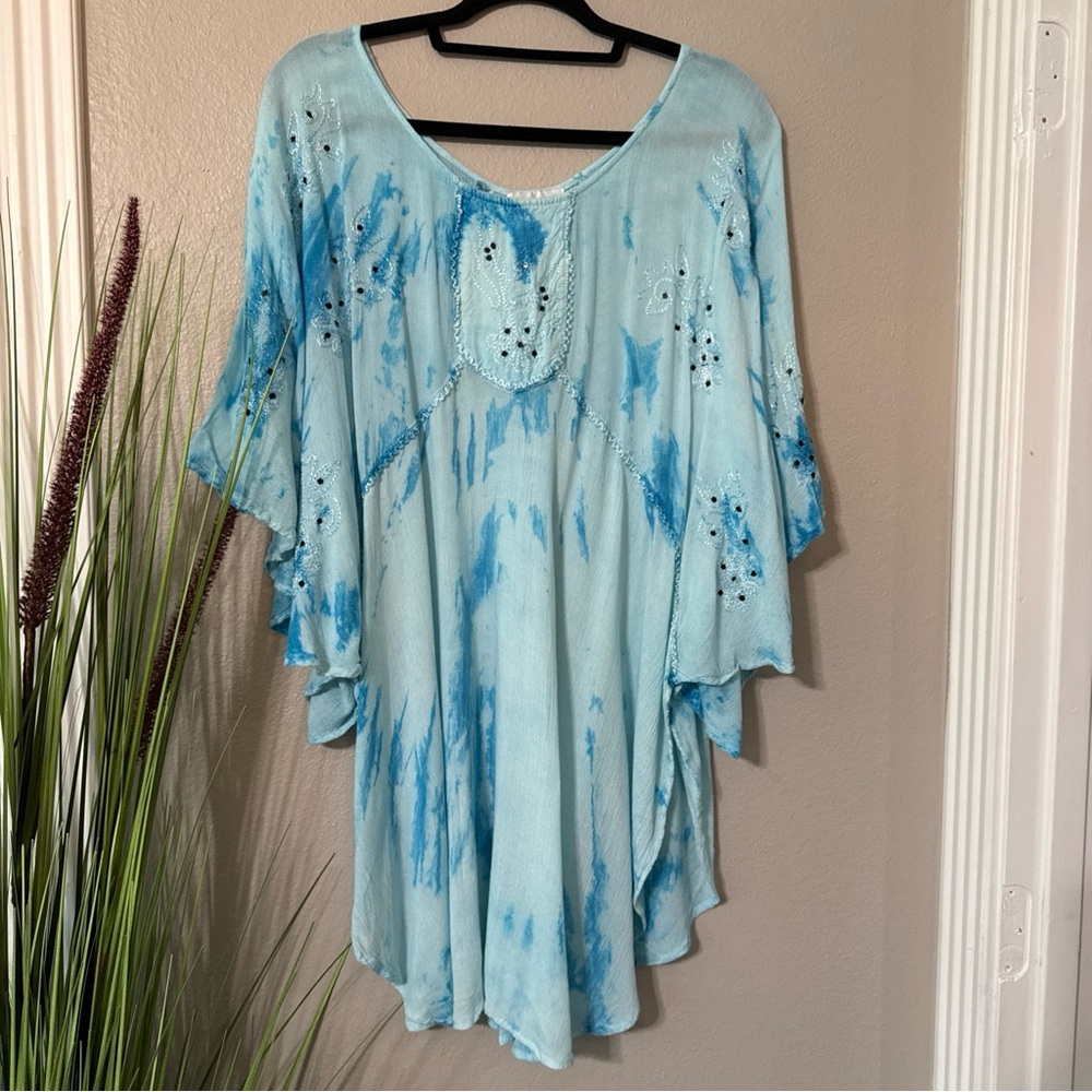 #650 Step in style blue tie-dye beach cover one size fits all